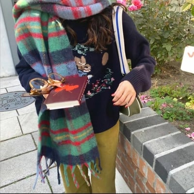 正韓EBA彩虹格子針織圍巾 ( 20%羊毛)9